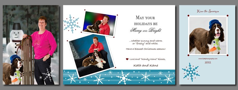 A couple of pictures are on the front of a christmas card.