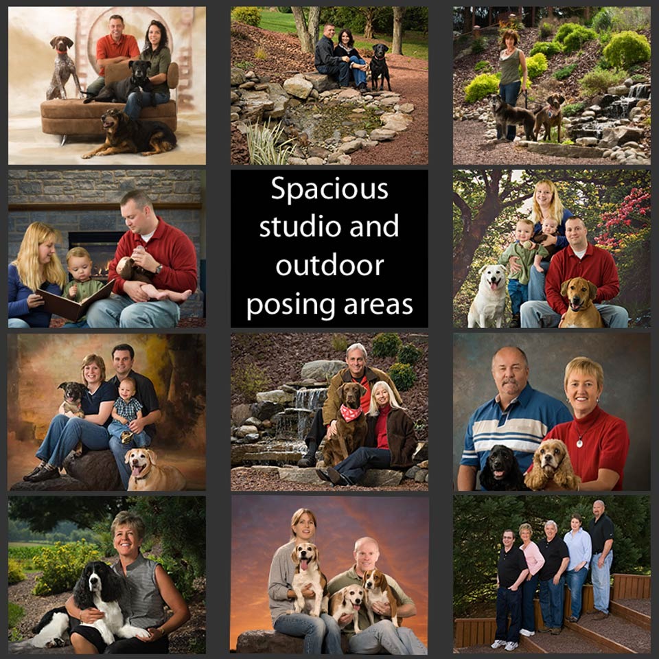 A collage of various photos with people and animals.